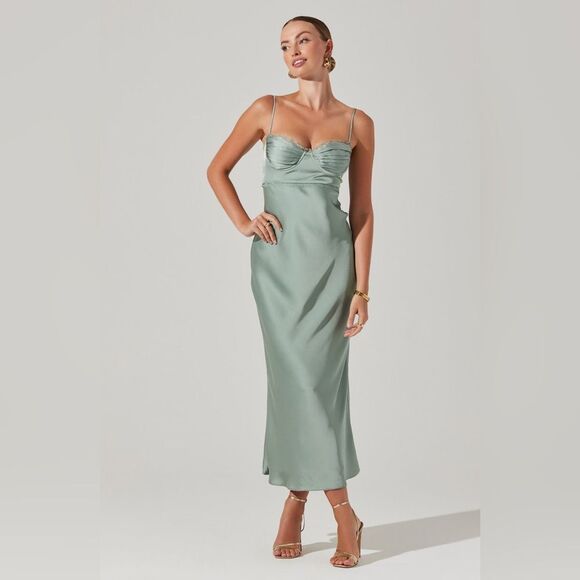 Astr NWT Florianne Satin Maxi Dress in Sage Size XL MSRP $148 - Picture 7 of 7